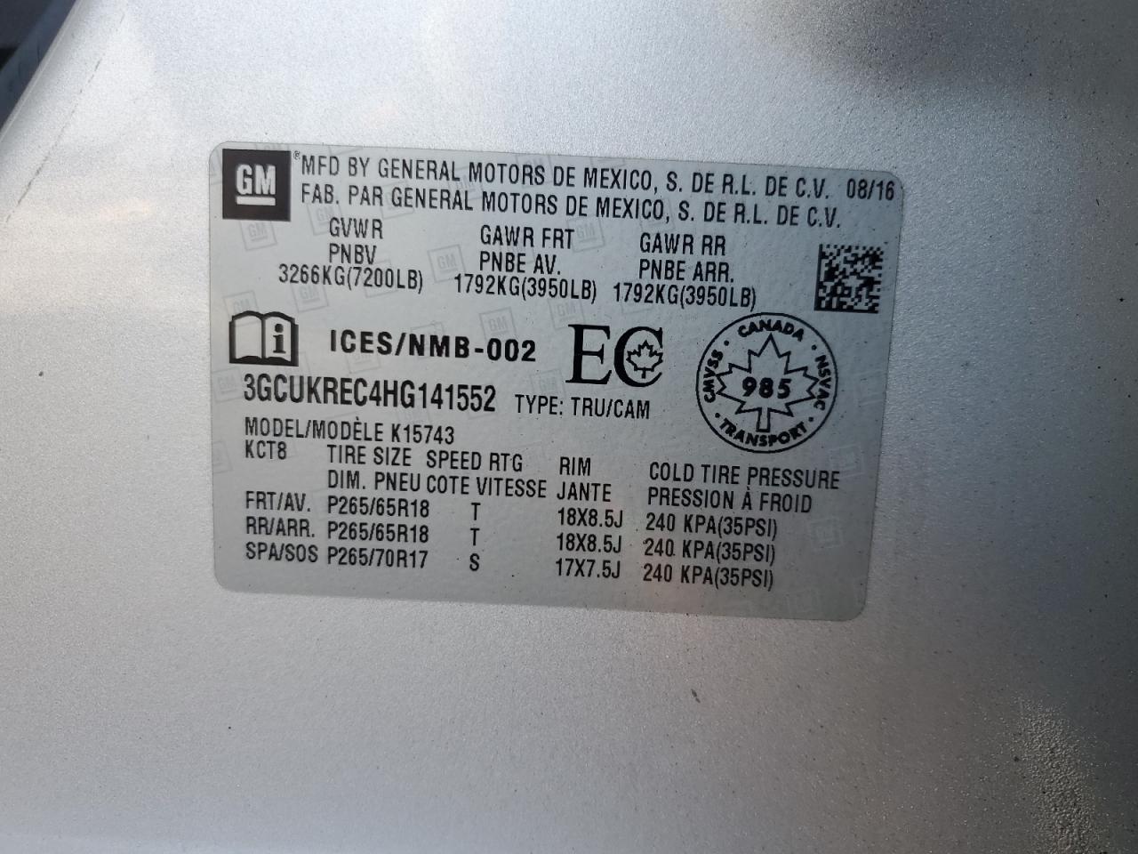 2017 Chevrolet All models VIN 3GCUKREC4HG141552 photo 12