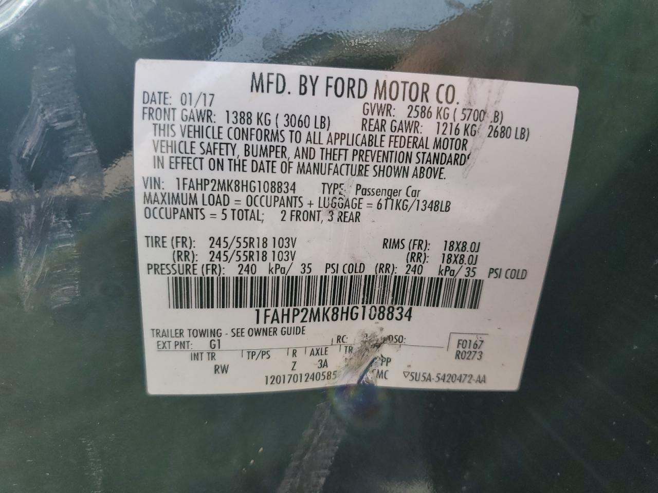 2017 Ford Taurus VIN 1FAHP2MK8HG108834 photo 12