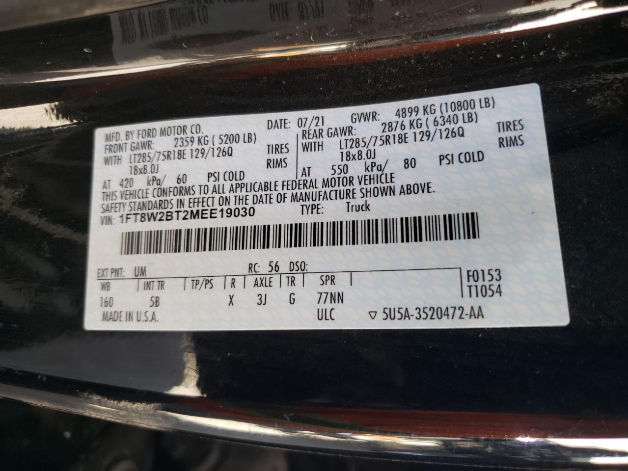 2021 FORD F-250 VIN 1FT8W2BT2MEE19030 photo 12
