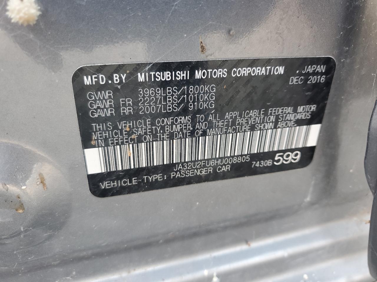 2017 Mitsubishi Lancer VIN JA32U2FU6HU008805 photo 12