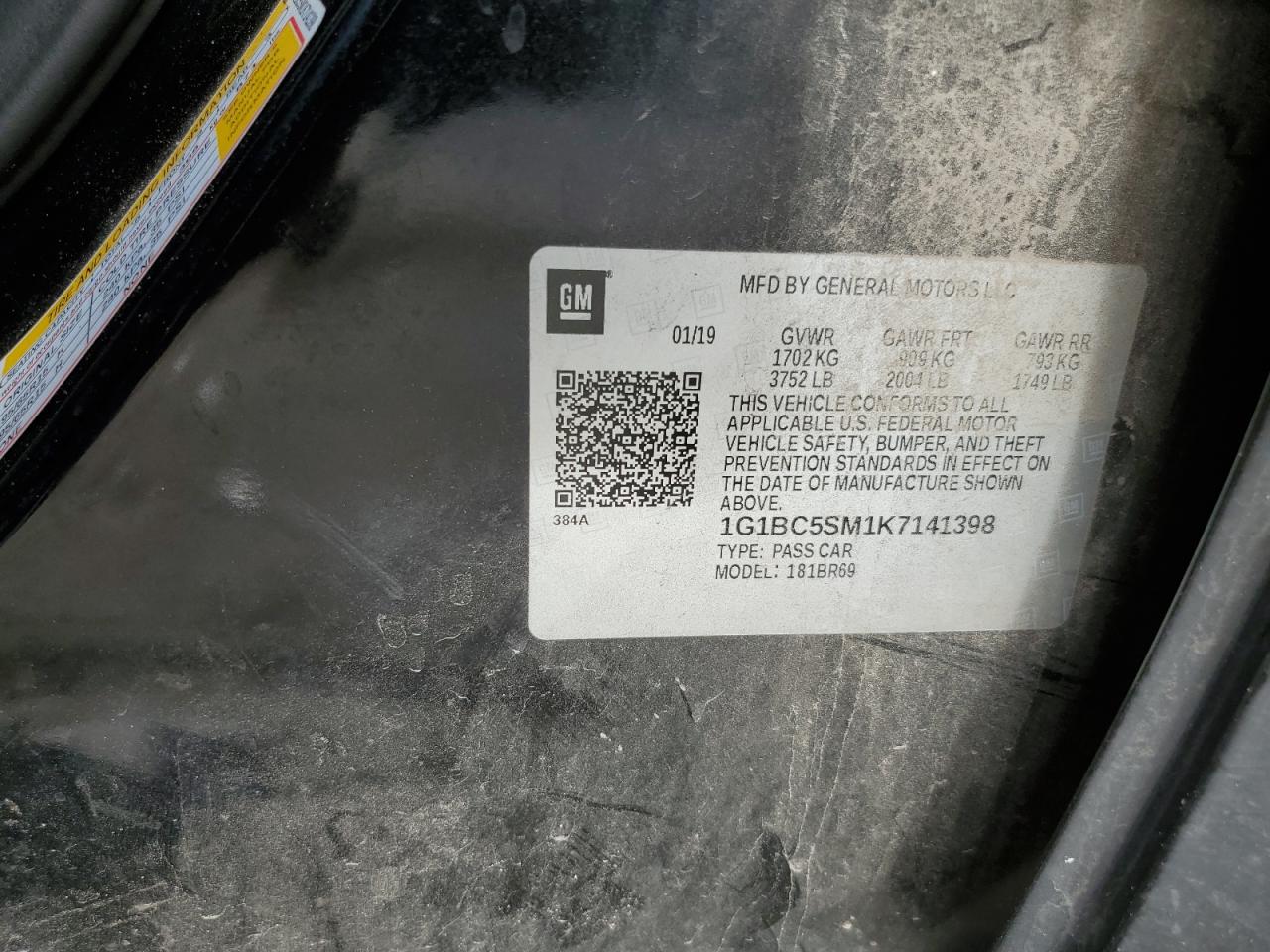 2019 CHEVROLET Cruze VIN 1G1BC5SM1K7141398 photo 12