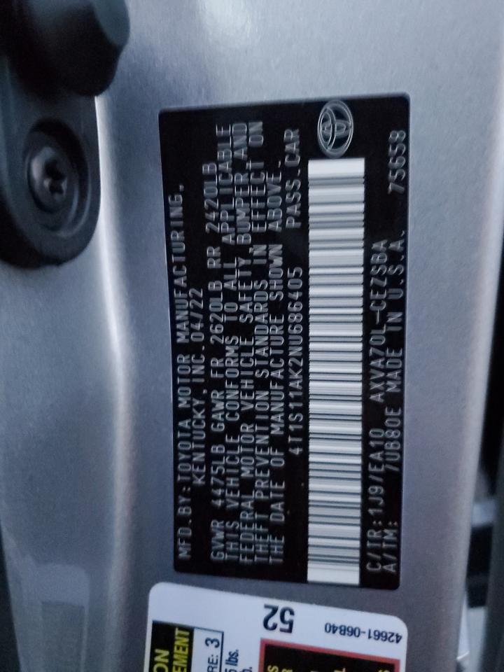 2022 TOYOTA Camry VIN 4T1S11AK2NU686405 photo 12