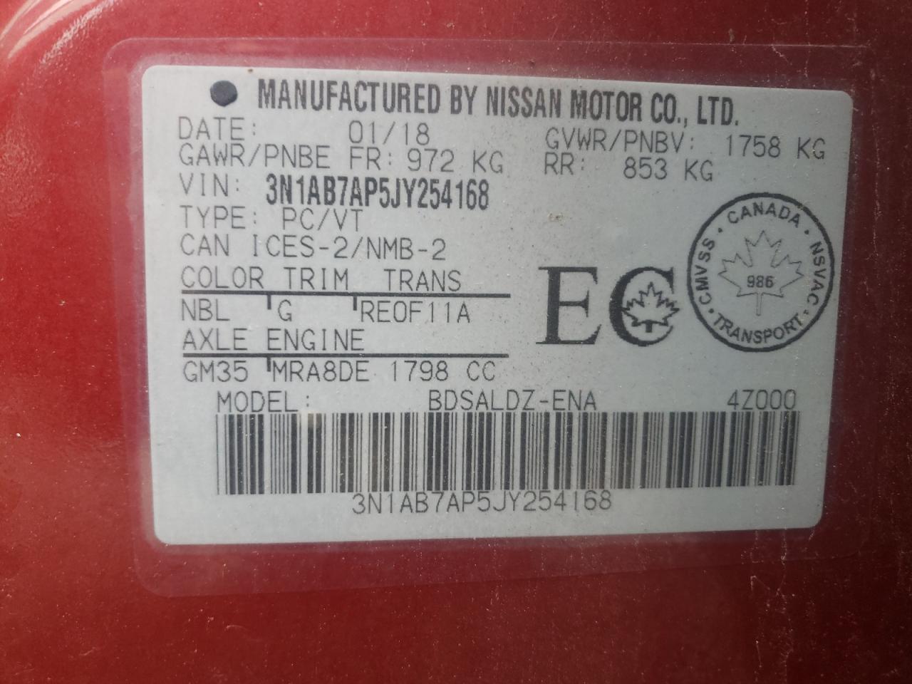 2018 Niss Sentra VIN 3N1AB7AP5JY254168 photo 12