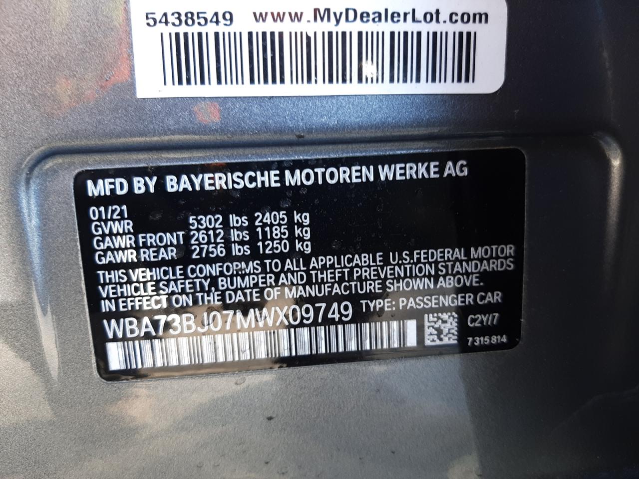 2021 BMW 5 series VIN WBA73BJ07MWX09749 photo 12