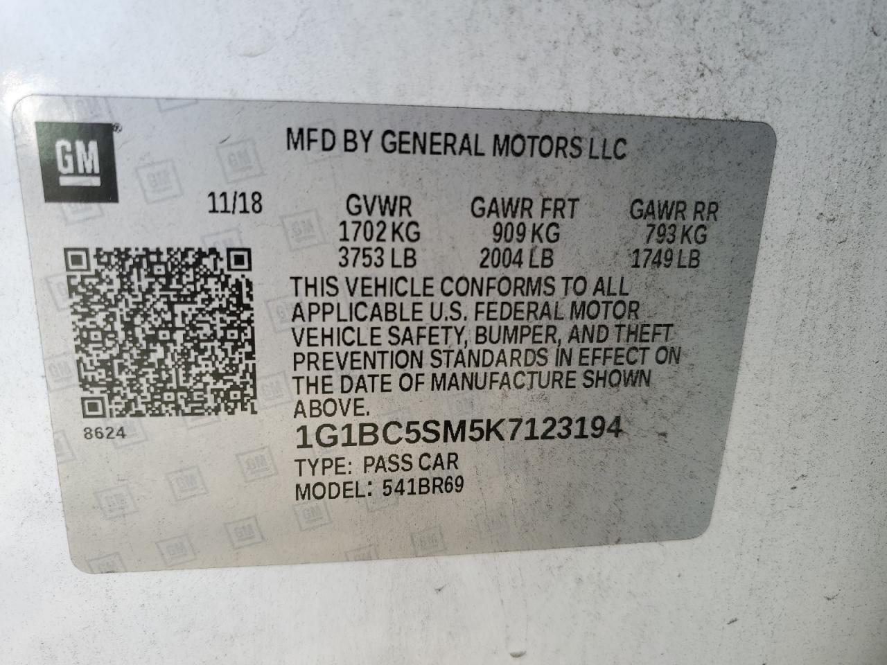 2019 CHEVROLET Cruze VIN 1G1BC5SM5K7123194 photo 12