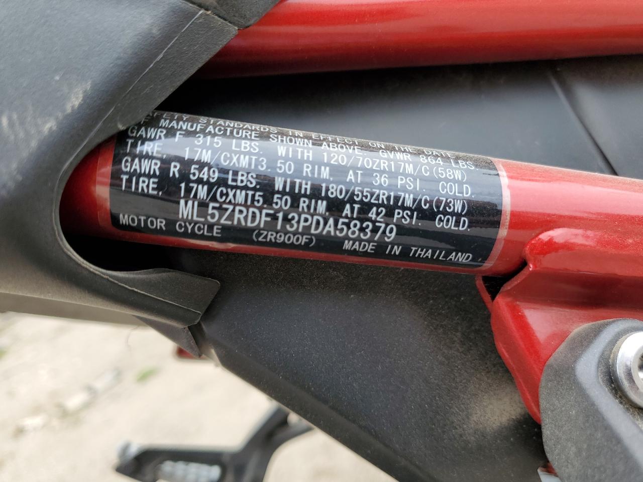 2023 KAWASAKI Zr900 VIN ML5ZRDF13PDA58379 photo 10