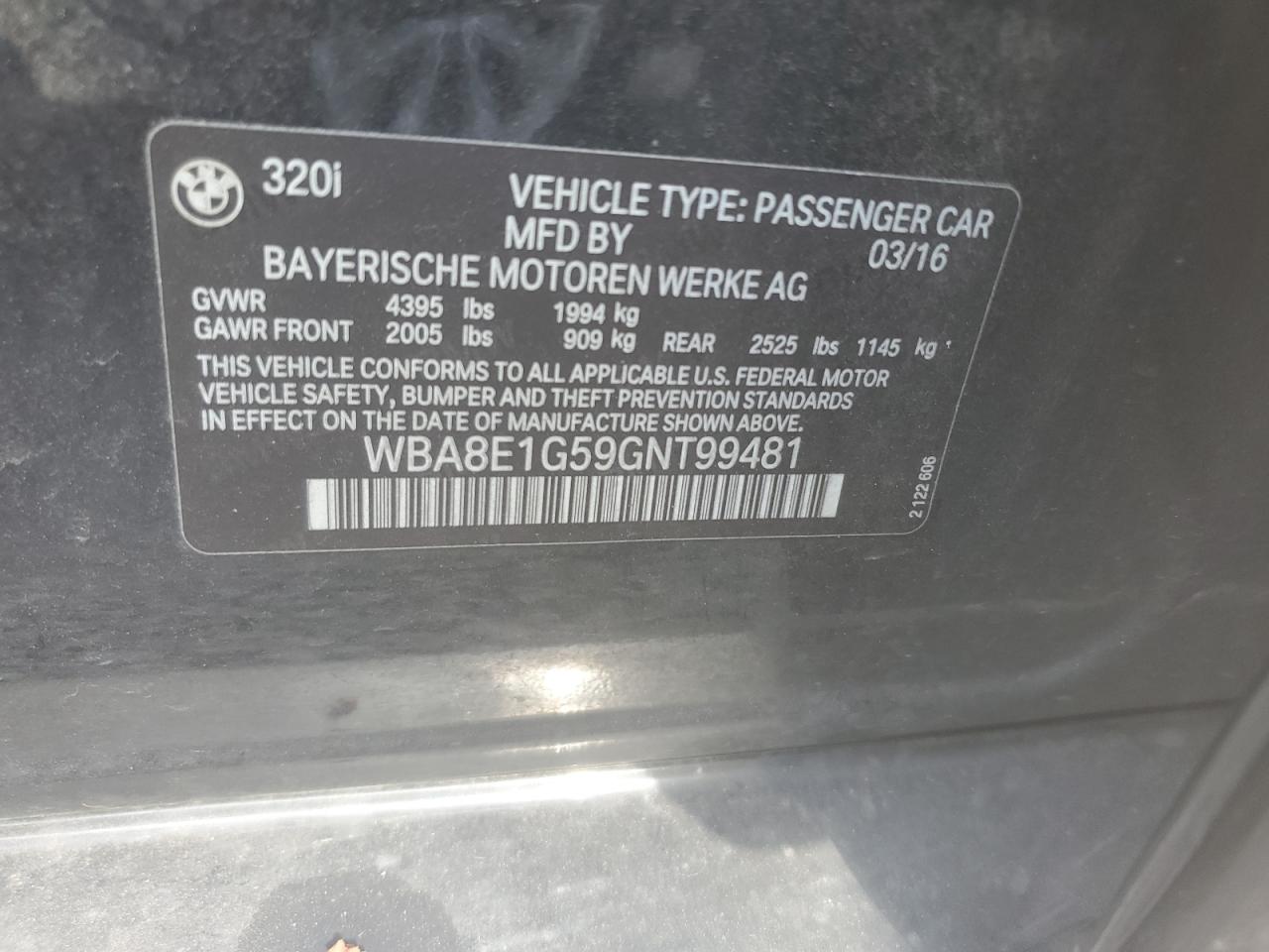 2016 BMW 3 series VIN WBA8E1G59GNT99481 photo 12