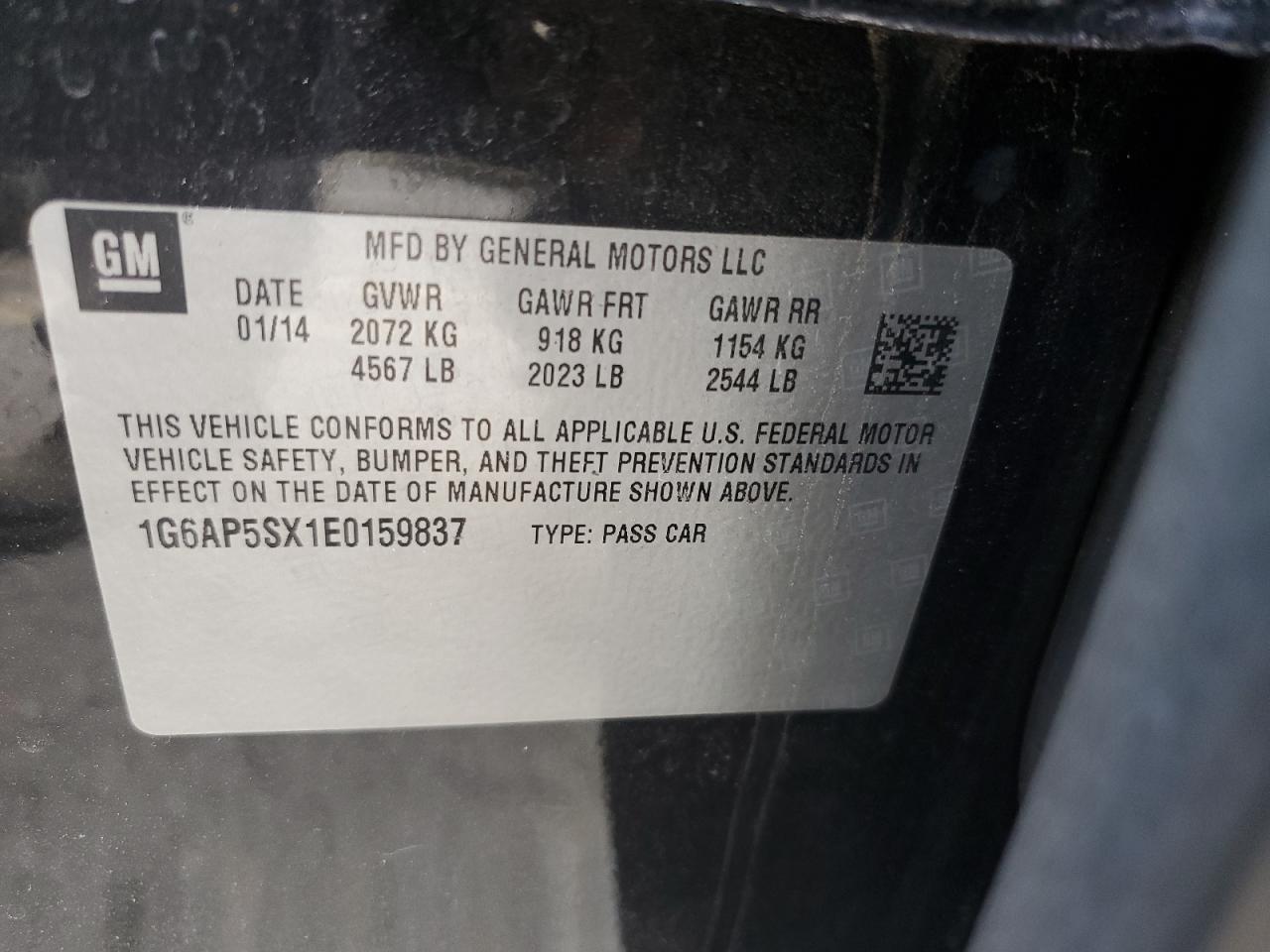 2014 CADILLAC Cts VIN 1G6AP5SX1E0159837 photo 12