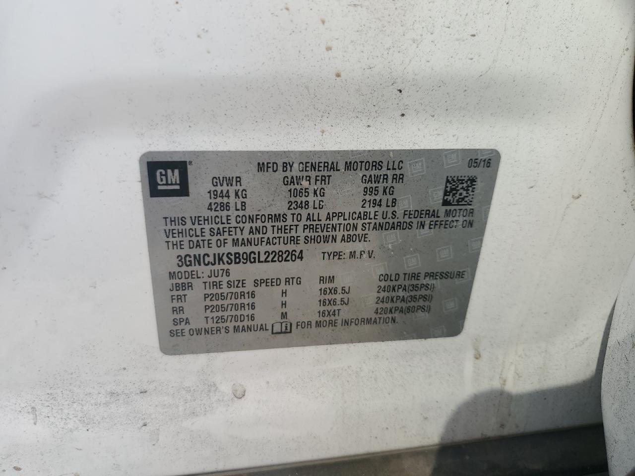 2016 Chevrolet Trax VIN 3GNCJKSB9GL228264 photo 12