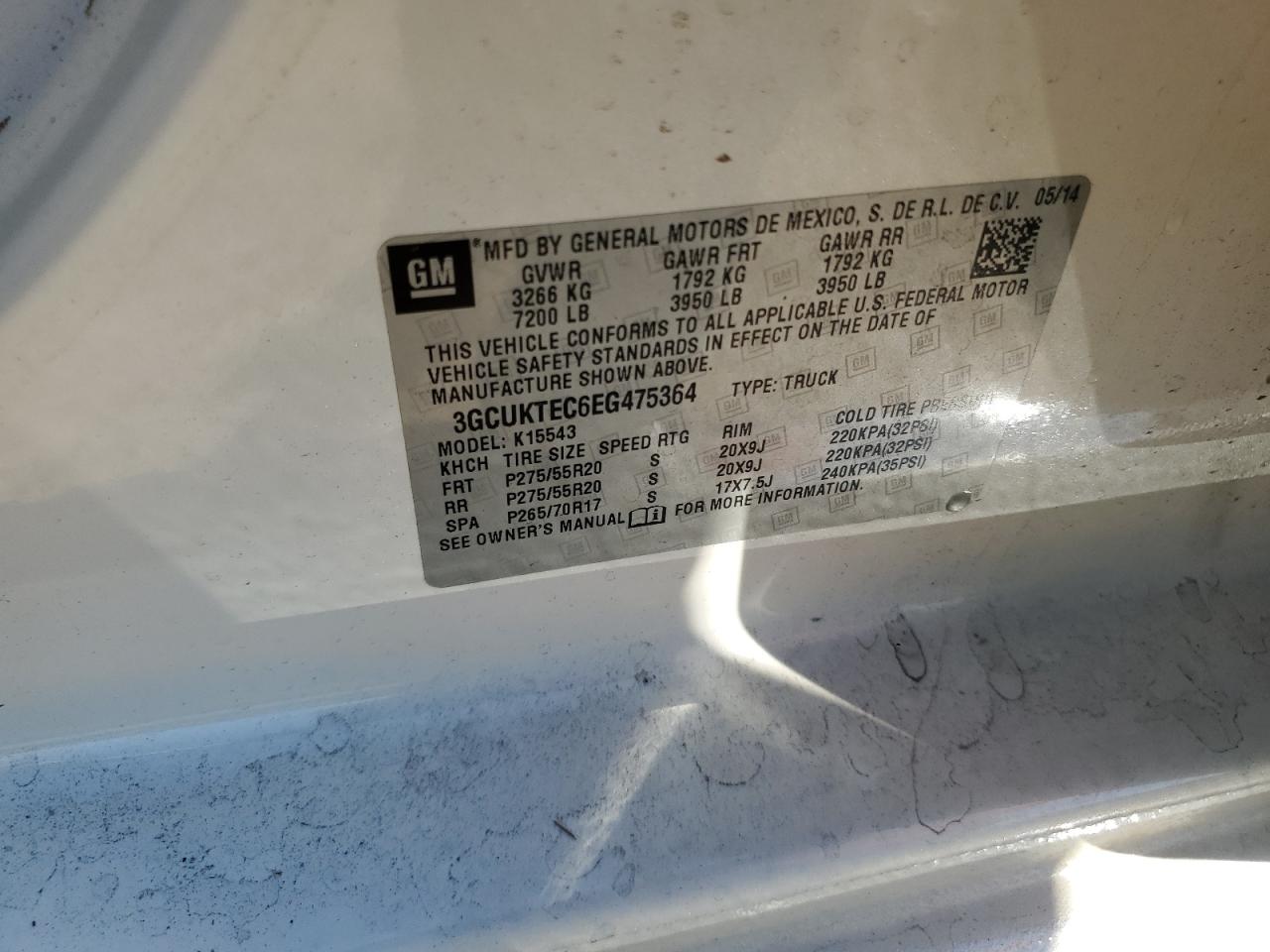 2014 Chevrolet All models VIN 3GCUKTEC6EG475364 photo 12