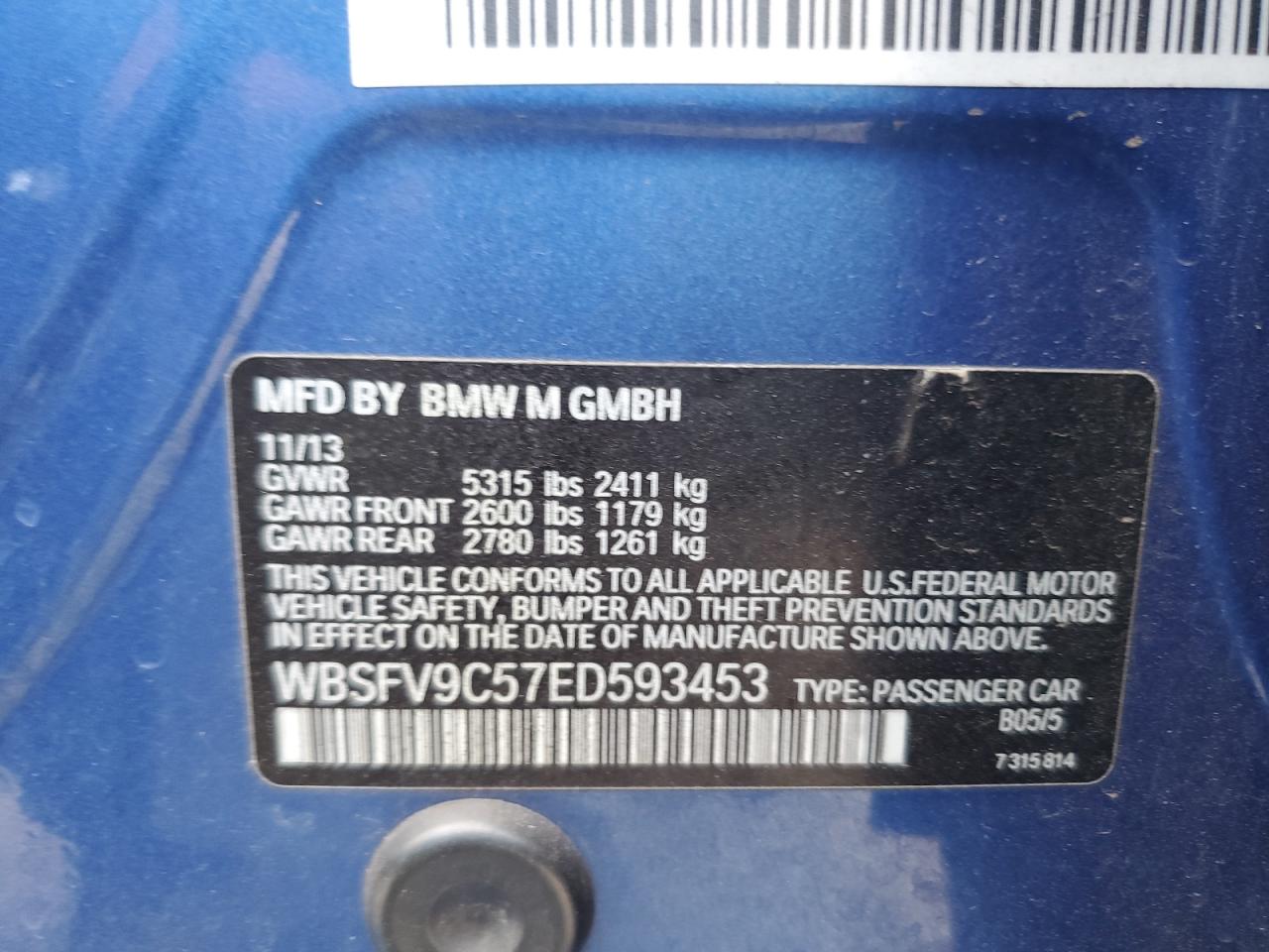 2014 BMW M5 VIN WBSFV9C57ED593453 photo 12