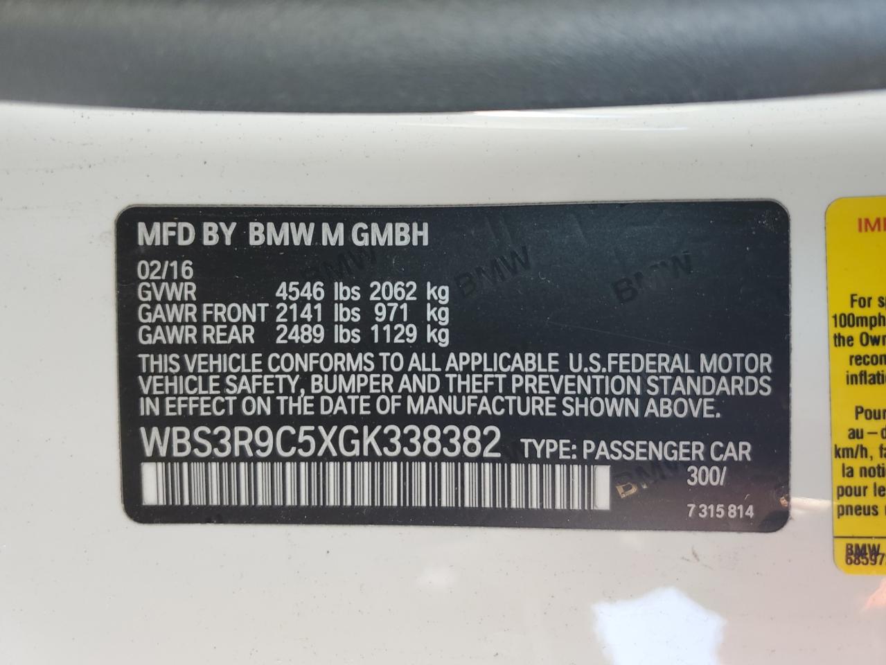 2016 BMW M4 VIN WBS3R9C5XGK338382 photo 12