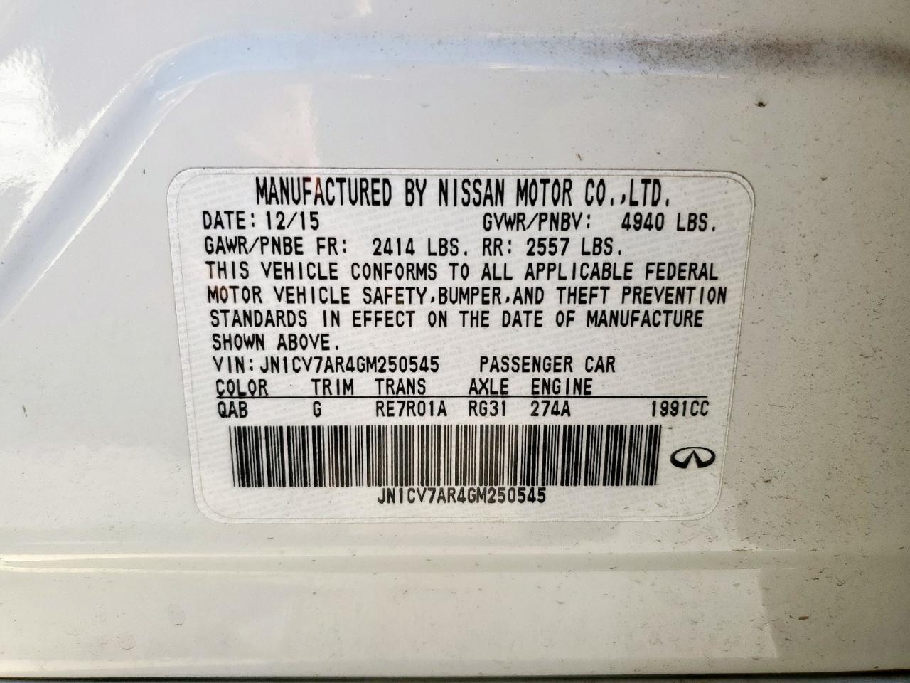 2016 Infiniti Q50 VIN JN1CV7AR4GM250545 photo 12