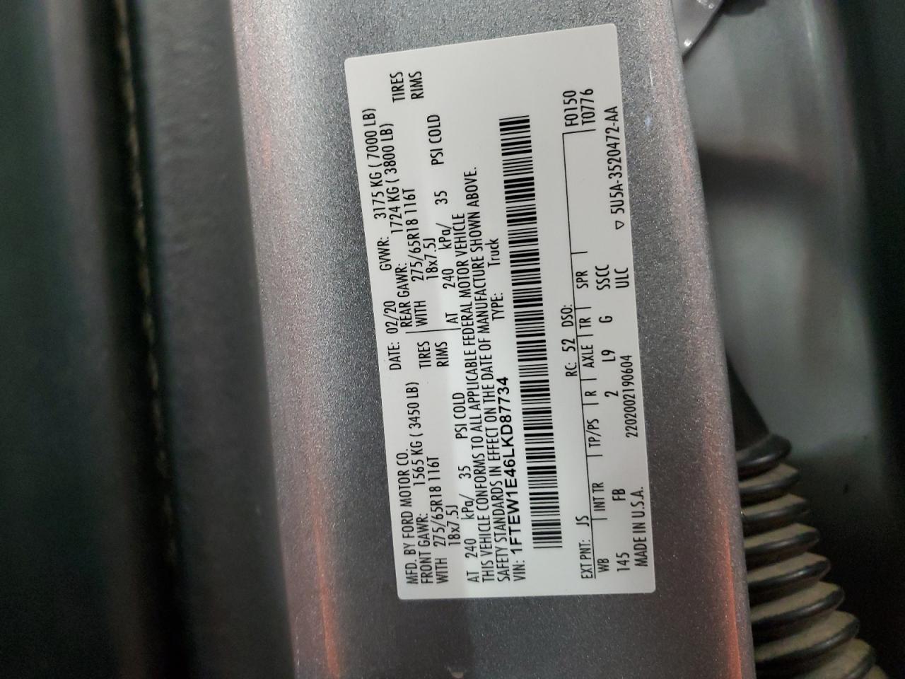 2020 Ford F-150 VIN 1FTEW1E46LKD87734 photo 12