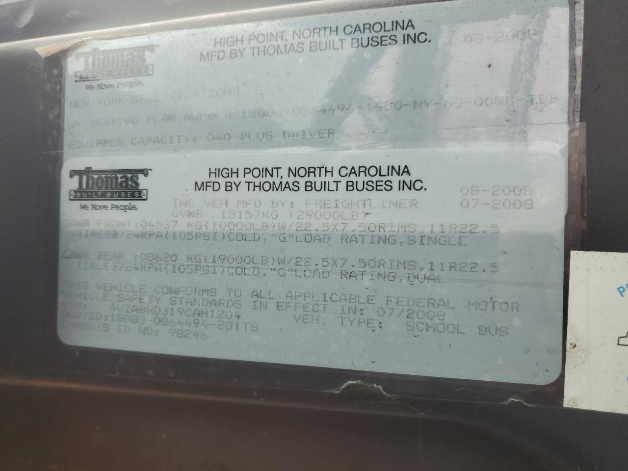 2009 THOMAS All models VIN 4UZABRDJ19CAH1204 photo 10