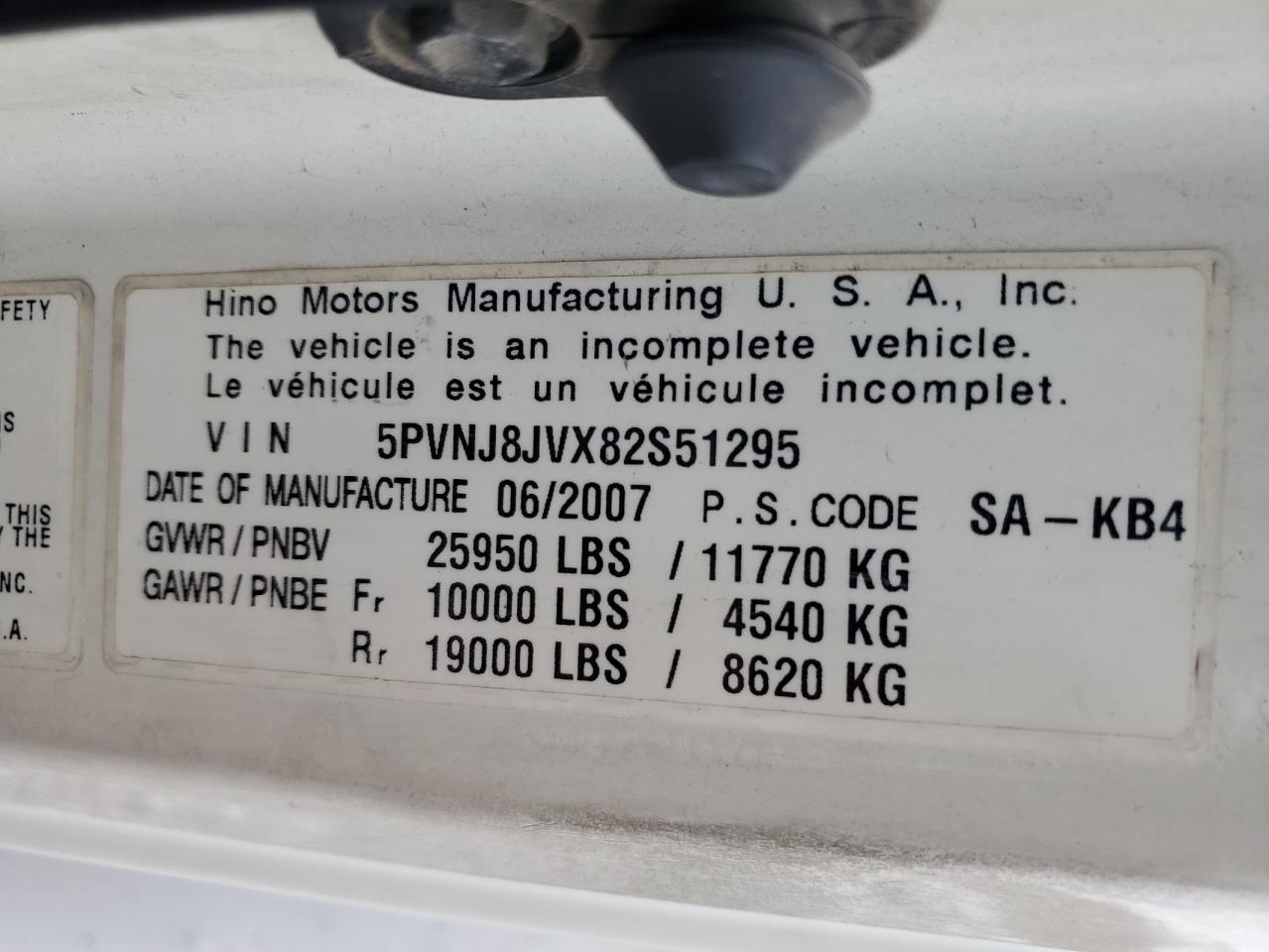 2008 HINO All other VIN 5PVNJ8JVX82S51295 photo 10