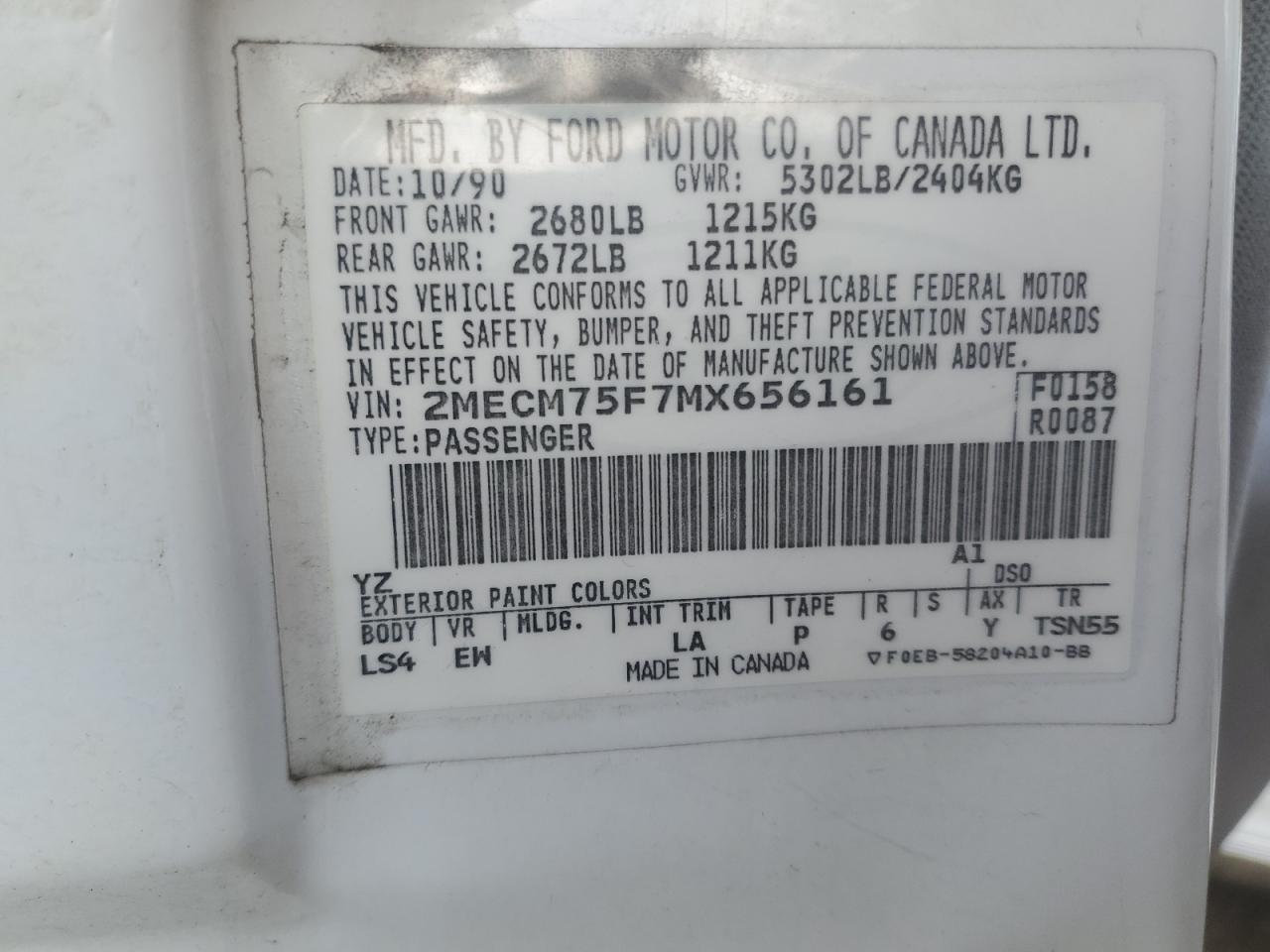 1991 Mercury Grmarquis VIN 2MECM75F7MX656161 photo 12
