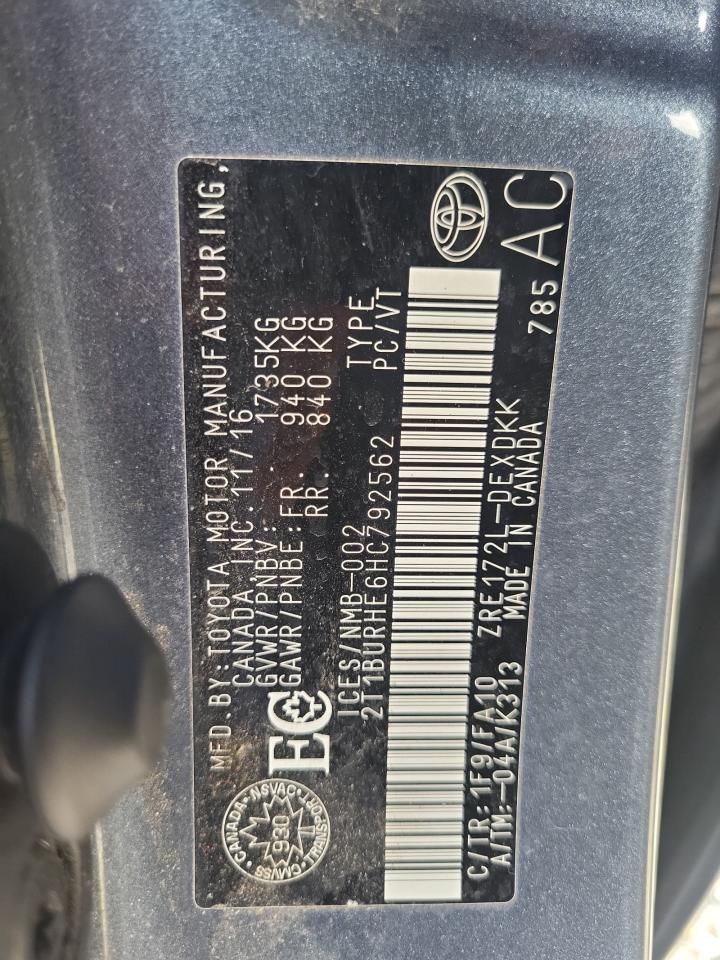 2017 Toyota Corolla VIN 2T1BURHE6HC792562 photo 12