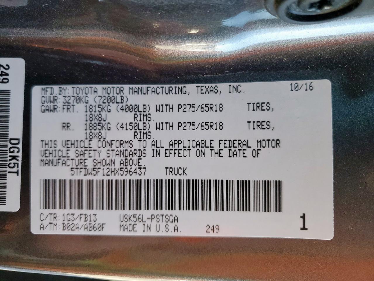 2017 Toyota Tundra VIN 5TFDW5F12HX596437 photo 12