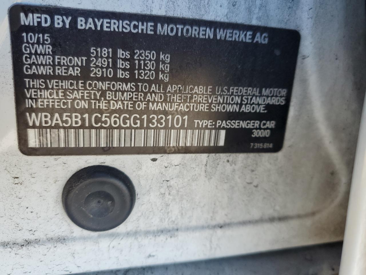2016 BMW 5 series VIN WBA5B1C56GG133101 photo 12