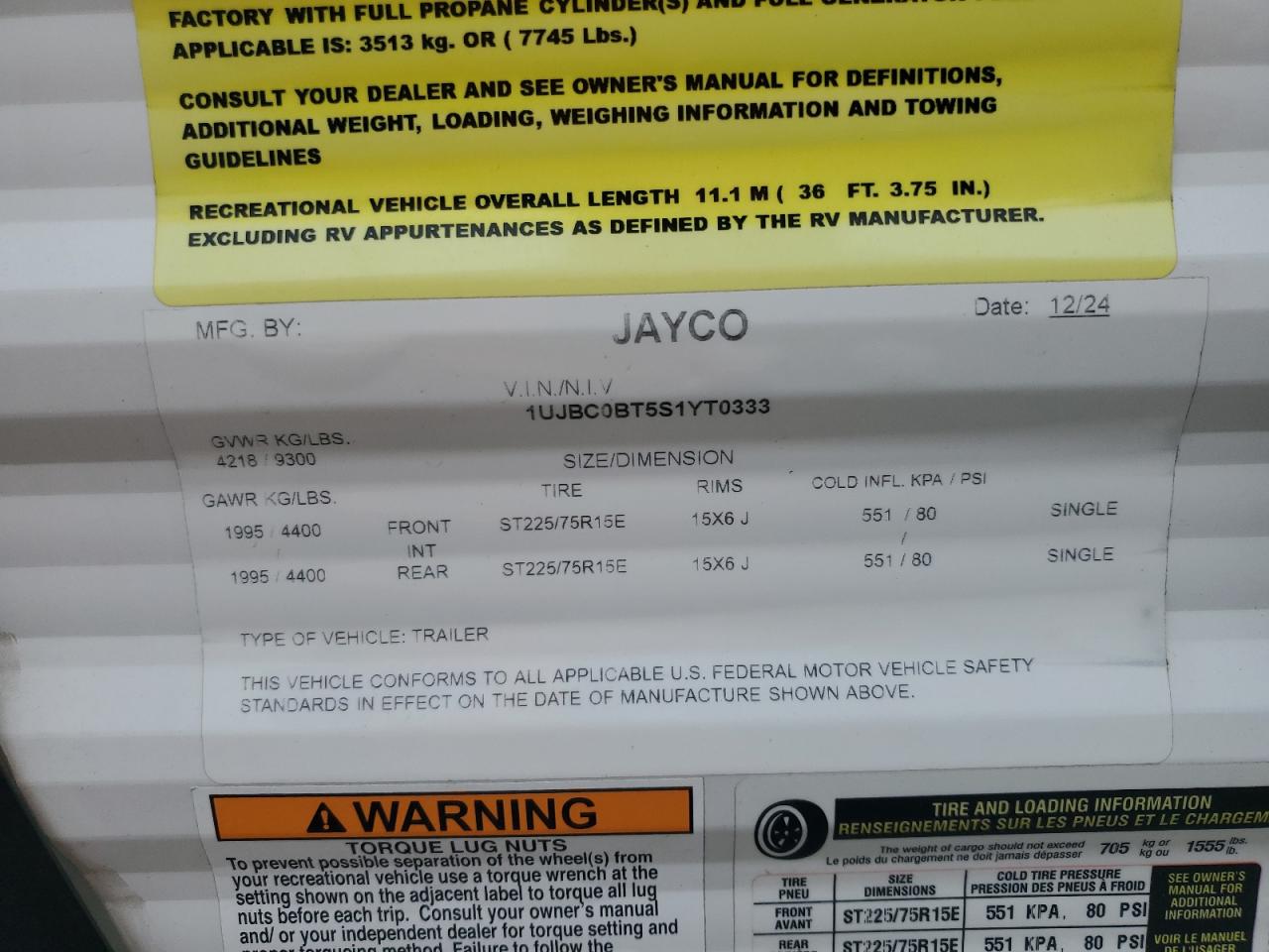 2025 JAYCO Rv VIN 1UJBC0BT5S1YT0333 photo 10