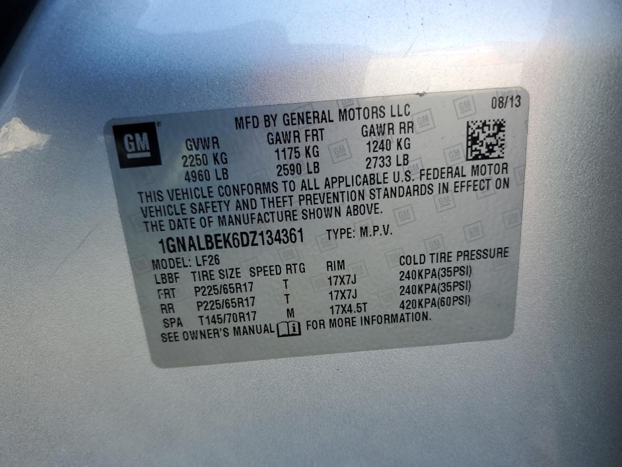 2013 Chevrolet Equinox VIN 1GNALBEK6DZ134361 photo 12