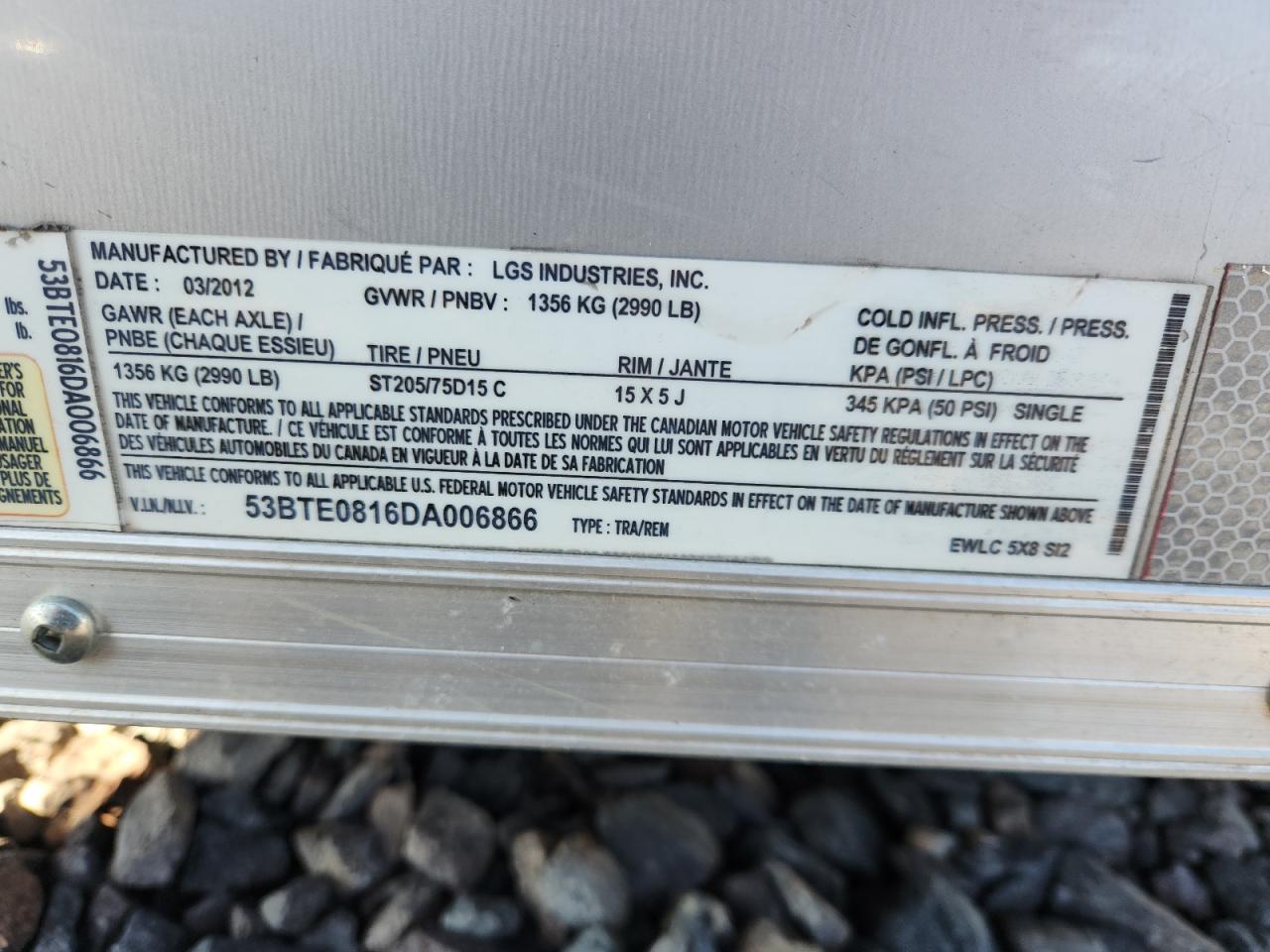 2013 LGS Trailer VIN 53BTE0816DA006866 photo 10