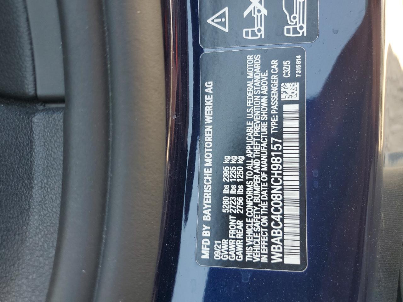 2022 BMW M8 VIN WBABC4C08NCH98157 photo 12