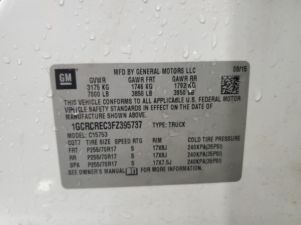 2015 Chevrolet All models VIN 1GCRCREC3FZ395737 photo 12