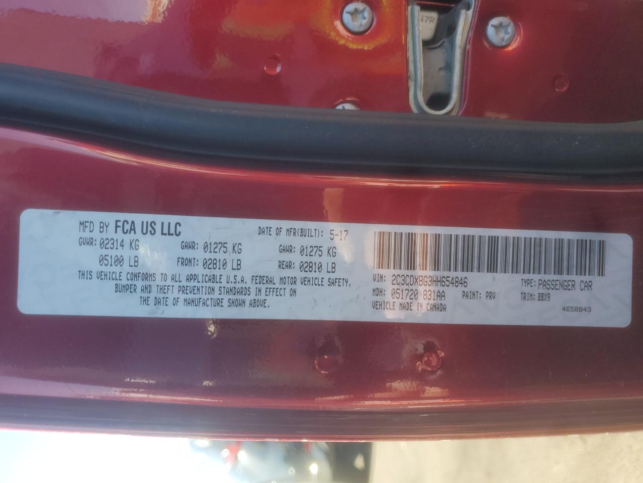2017 Dodge Charger VIN 2C3CDXBG3HH654846 photo 12
