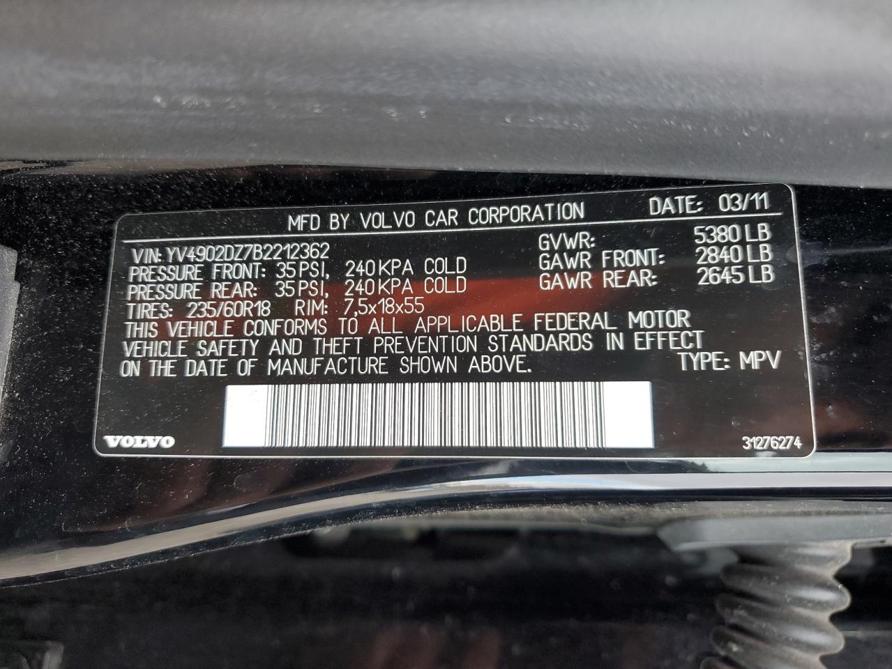 2011 VOLV Xc60 awd w VIN YV4902DZ7B2212362 photo 12