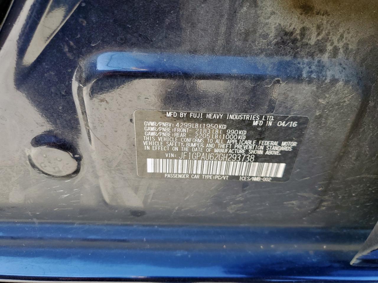 2016 SUBARU Impreza VIN JF1GPAU62GH293738 photo 12