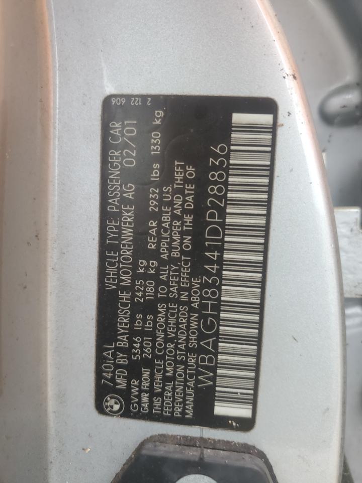 2001 BMW 7 series VIN WBAGH83441DP28836 photo 12