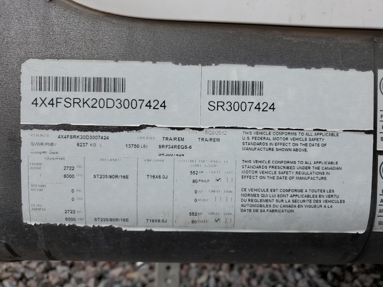 2013 Frrv 5th wheel VIN 4X4FSRK20D3007424 photo 10