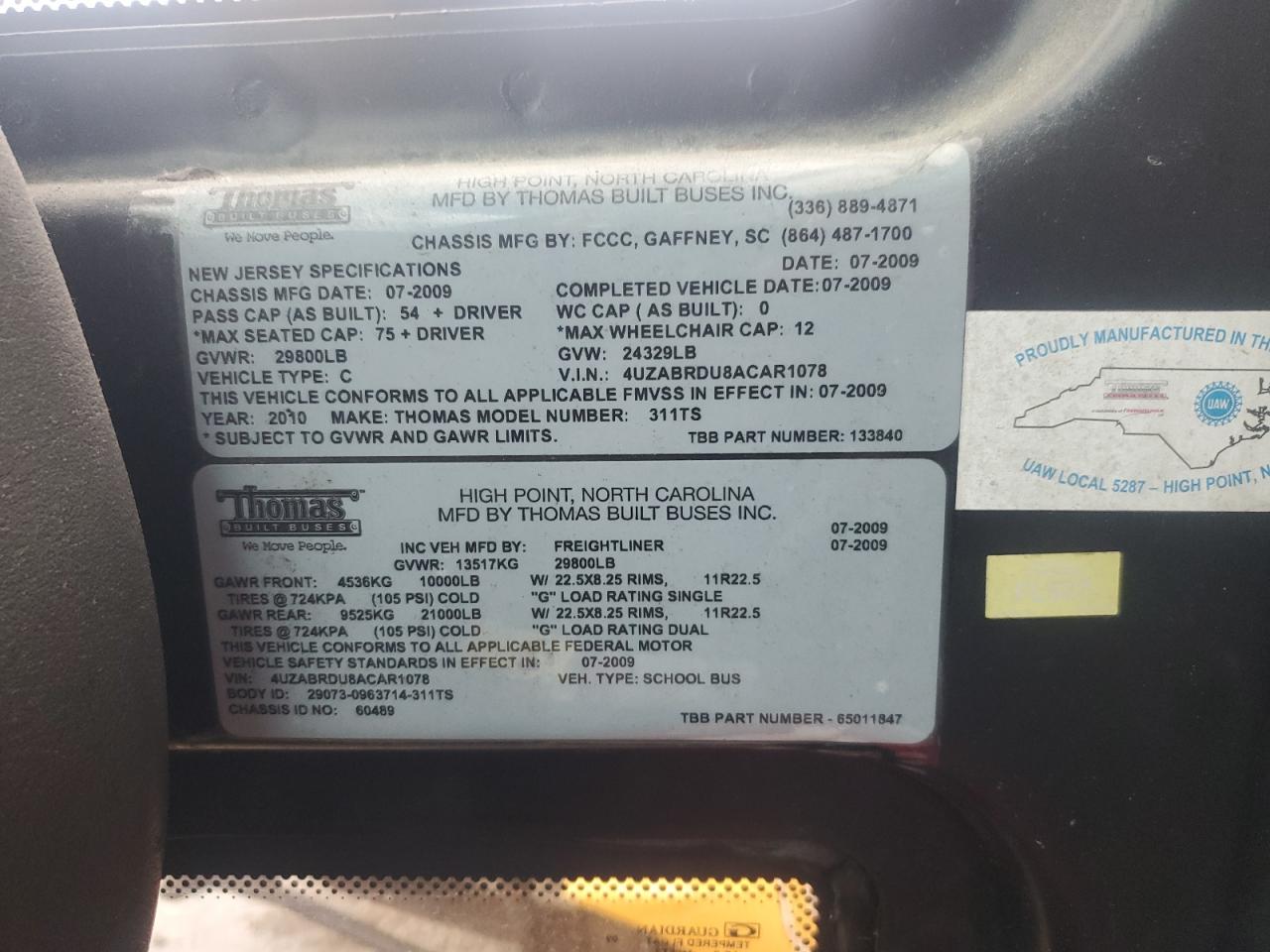 2010 THOMAS Saf-t-line VIN 4UZABRDU8ACAR1078 photo 10