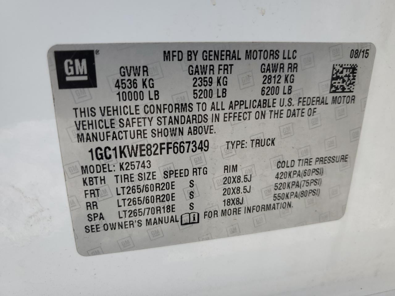 2015 Chevrolet All models VIN 1GC1KWE82FF667349 photo 12