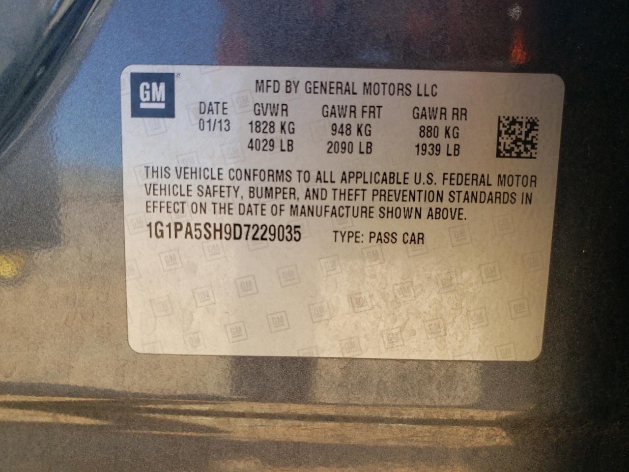 2013 Chev Cruze VIN 1G1PA5SH9D7229035 photo 12