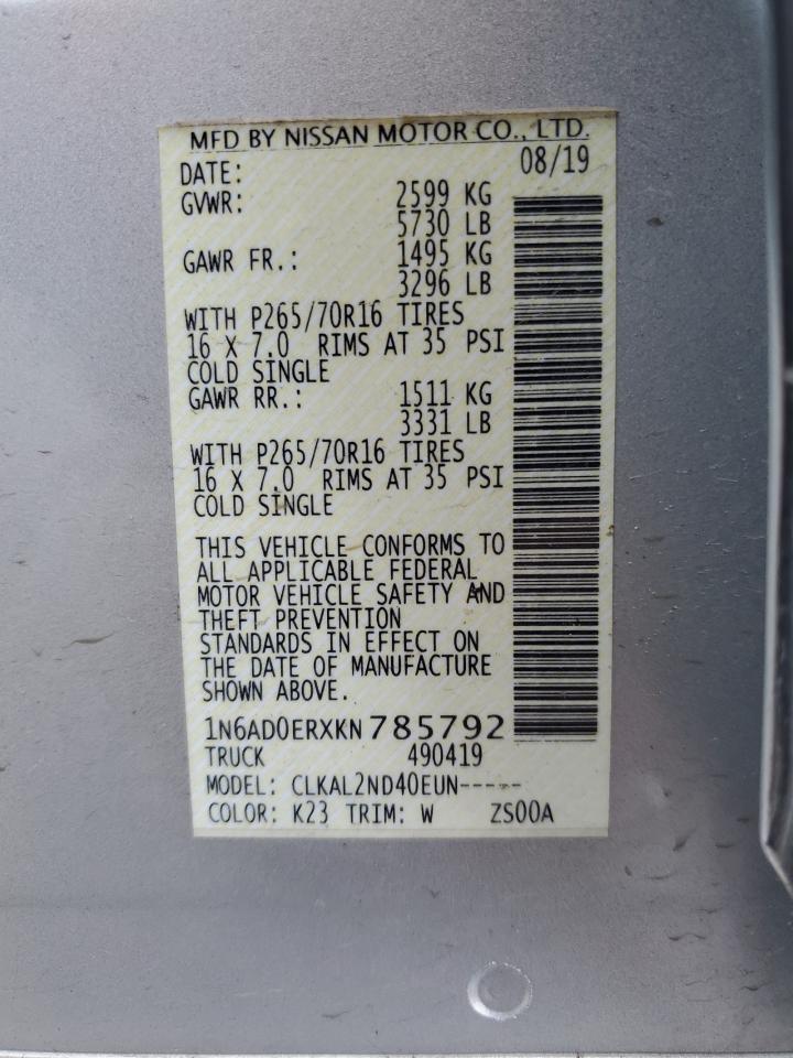 2019 NISS Frontier VIN 1N6AD0ERXKN785792 photo 12