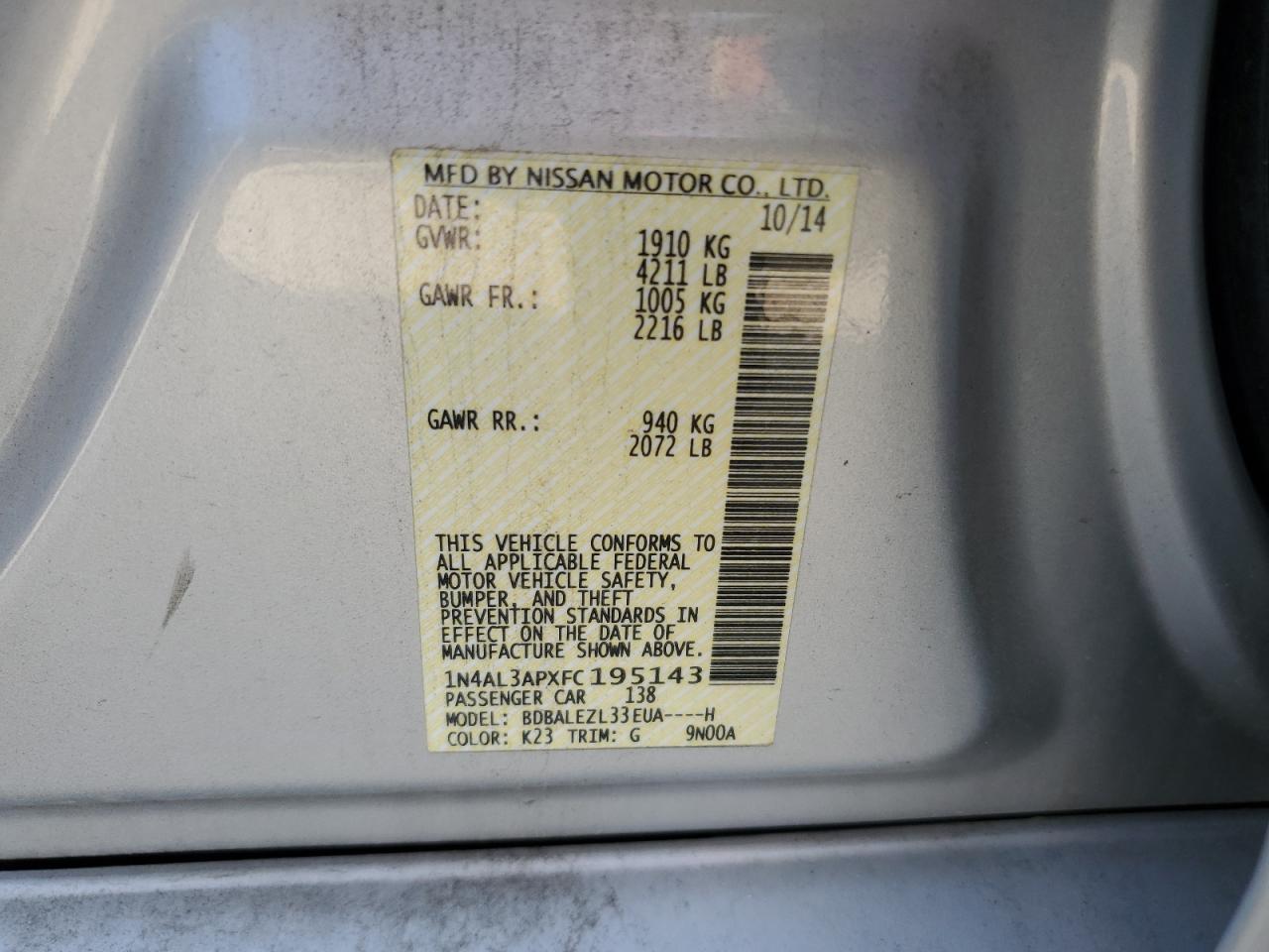 2015 Altima VIN 1N4AL3APXFC195143 photo 12