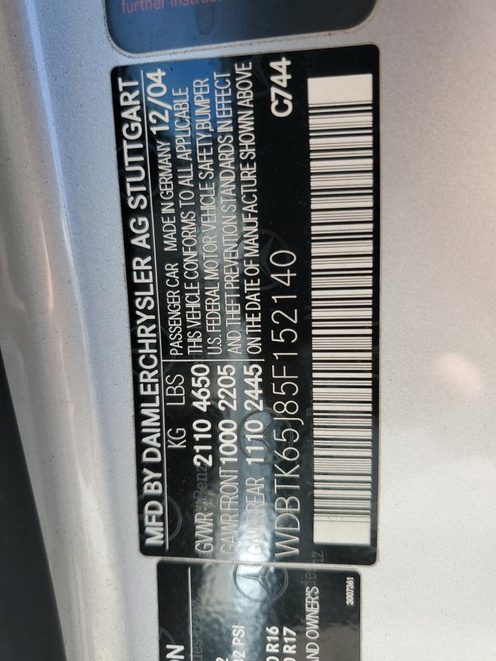 2005 Mercedes Clk-class VIN WDBTK65J85F152140 photo 12