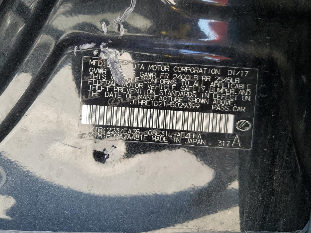 2017 Lexus Is VIN JTHBE1D21H5029399 photo 12