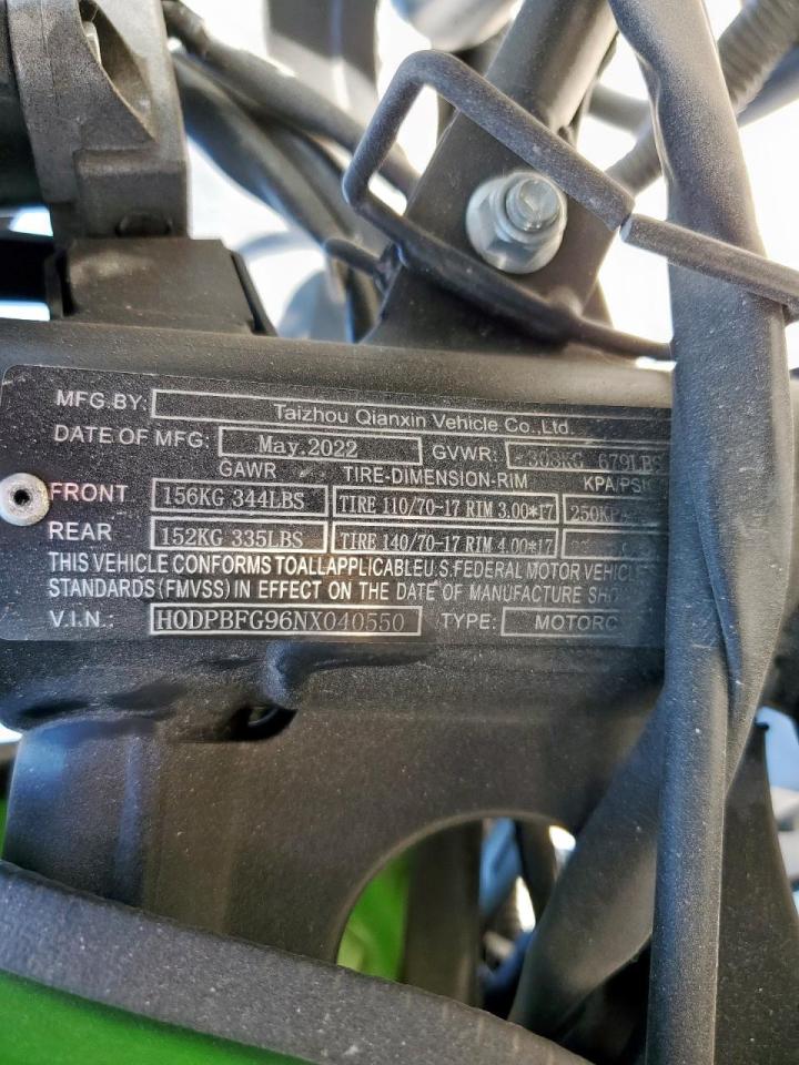 2022 OTHER 250 cc VIN H0DPBFG96NX040550 photo 9