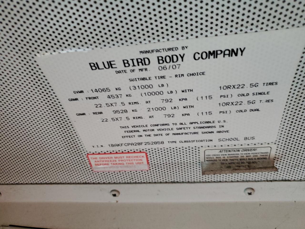 2008 BLUEBIRD All models VIN 1BAKFCPA28F252858 photo 10