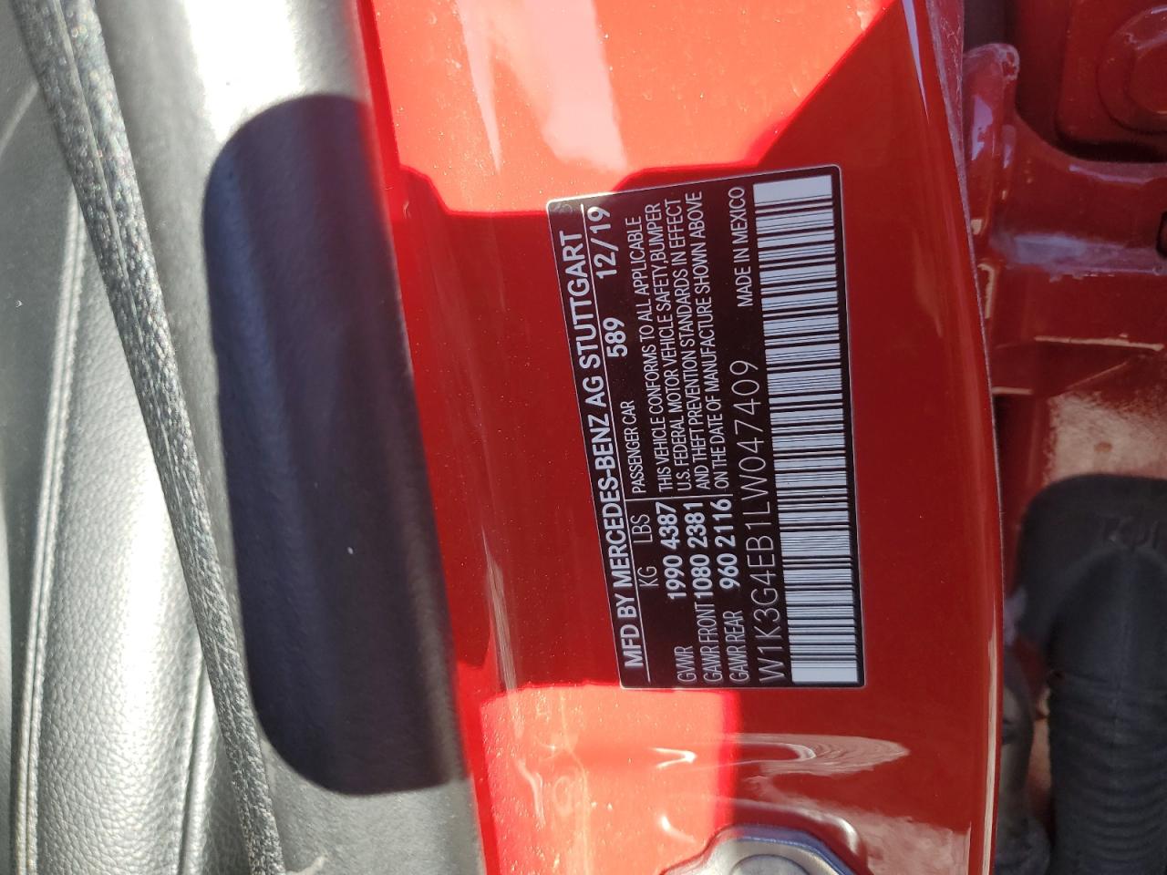 2020 Mercedes-Benz A-class VIN W1K3G4EB1LW047409 photo 12