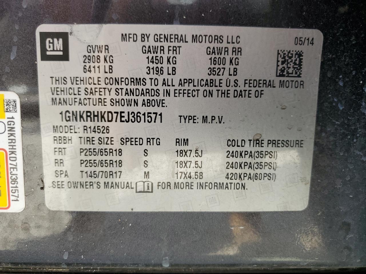 2014 Chevrolet Traverse VIN 1GNKRHKD7EJ361571 photo 12
