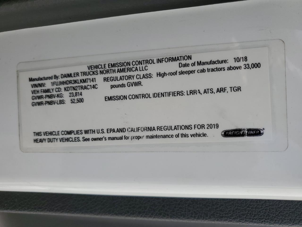 2019 FREIGHTLINER All other VIN 1FUJHHDR3KLKM7141 photo 10