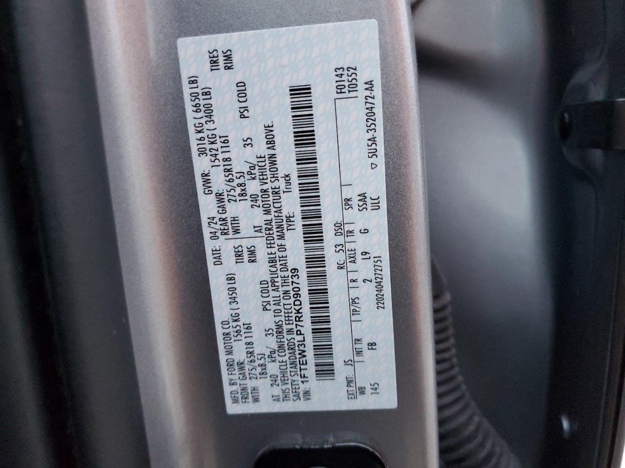 2024 Ford All models VIN 1FTEW3LP7RKD90739 photo 12
