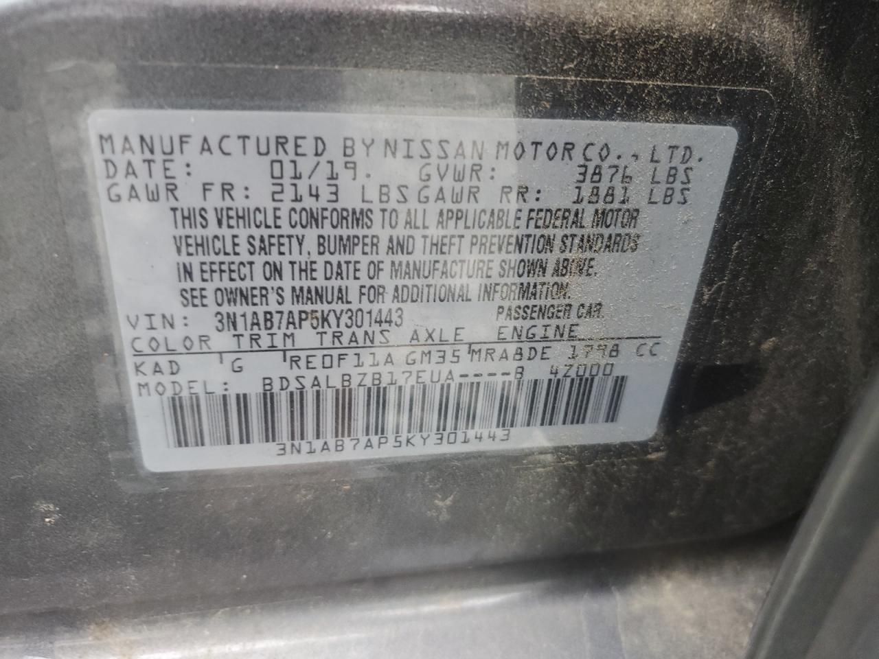 2019 Sentra VIN 3N1AB7AP5KY301443 photo 12