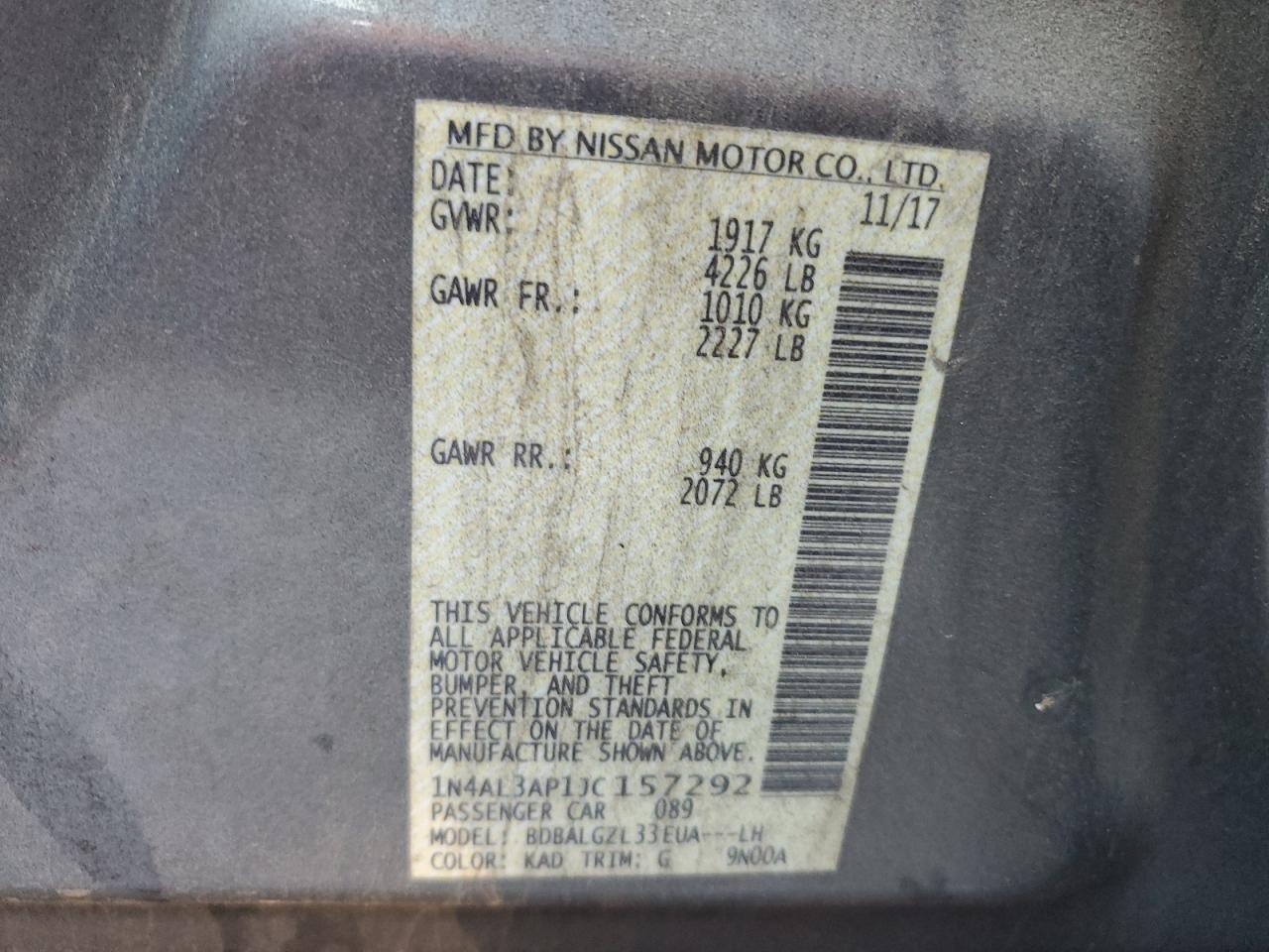 2018 Niss Altima VIN 1N4AL3AP1JC157292 photo 12