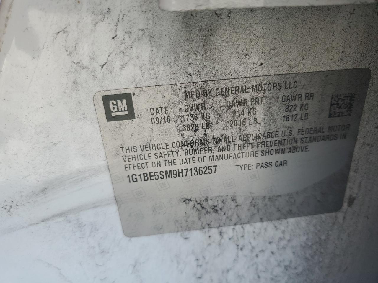 2017 CHEV Cruze VIN 1G1BE5SM9H7136257 photo 12
